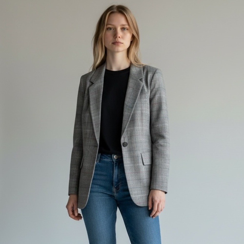 Lewit – Wool Blend Plaid Blazer – Grey Multi Windowpane